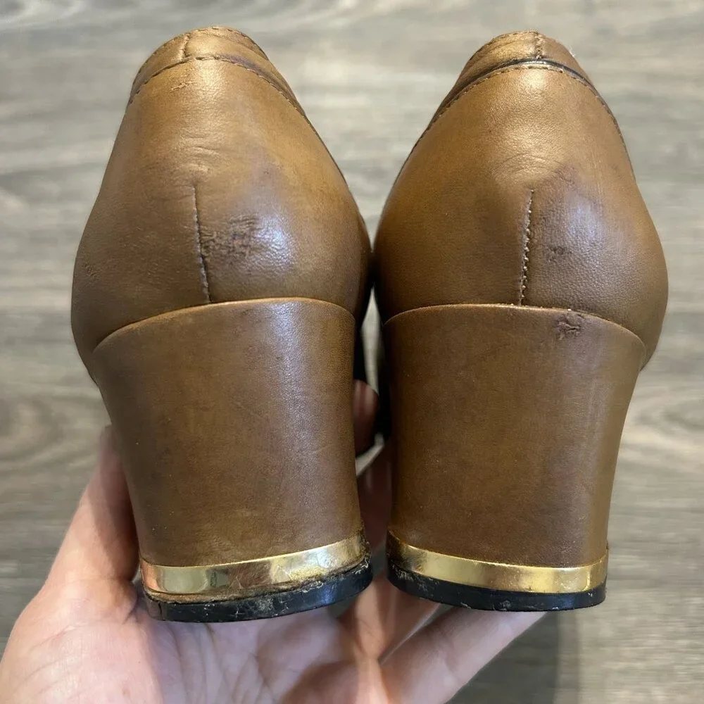Tory Burch Size 9.5 Maddie Tan Leather Pumps Heels Block Heel Loafer Preppy